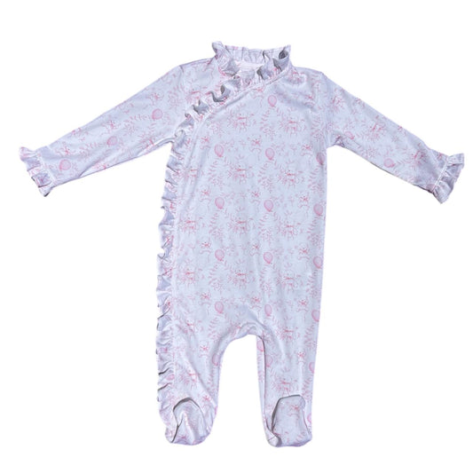 Macacão Longo Viés Balões Rosa em Algodão Pima Peruano