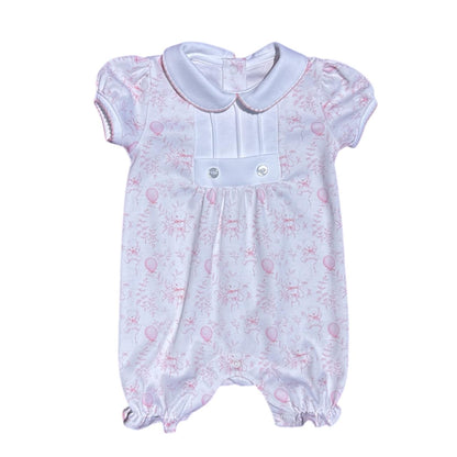 Macacão Curto Botões Balão Rosa em Algodão Pima Peruano