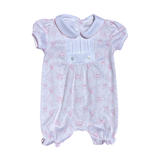 Macacão Curto Botões Balão Rosa em Algodão Pima Peruano