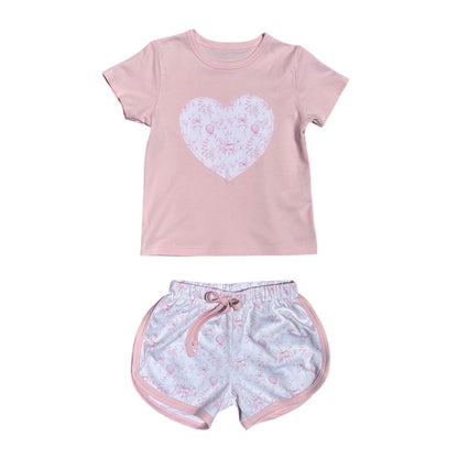 Pijama Curto Coração de balões rosa em Algodão Pima Peruano