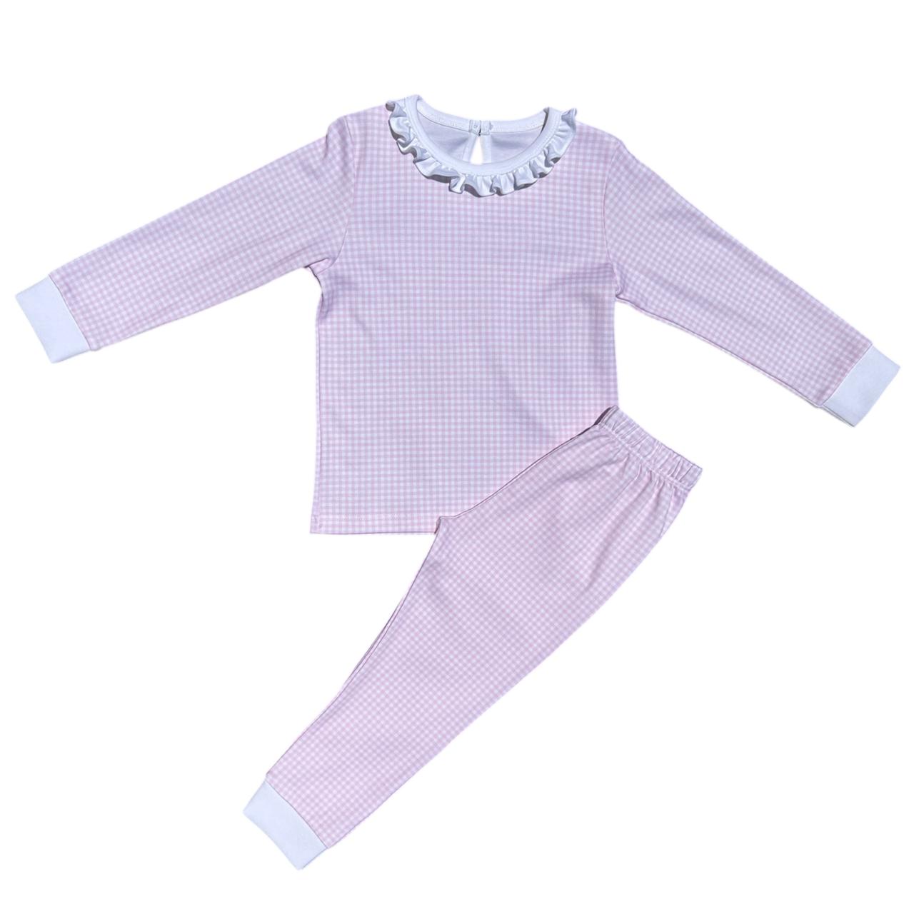 Pijama Longo Xadrez Rosa em Algodão Pima Peruano