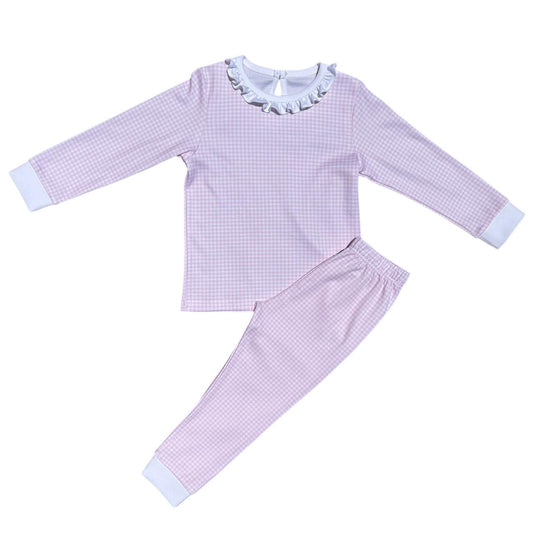 Pijama Longo Xadrez Rosa em Algodão Pima Peruano