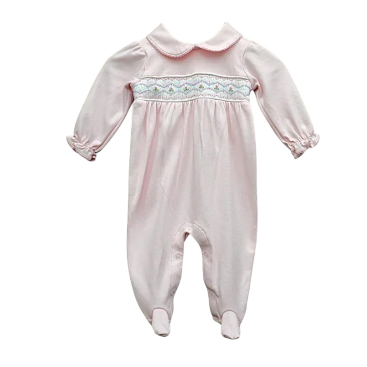 Macacão Longo Rosa Smock Florzinha Tulipa Algodão Pima Peruano