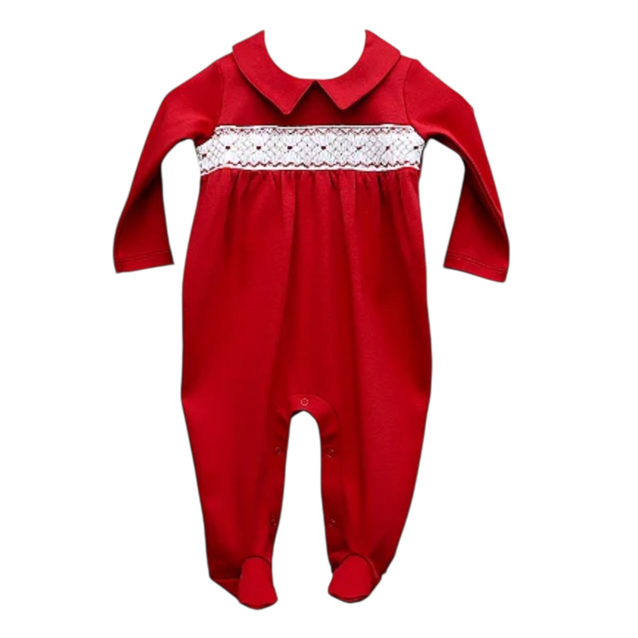 Macacão Longo Vermelho Smock Ponto em Algodão Pima Peruano