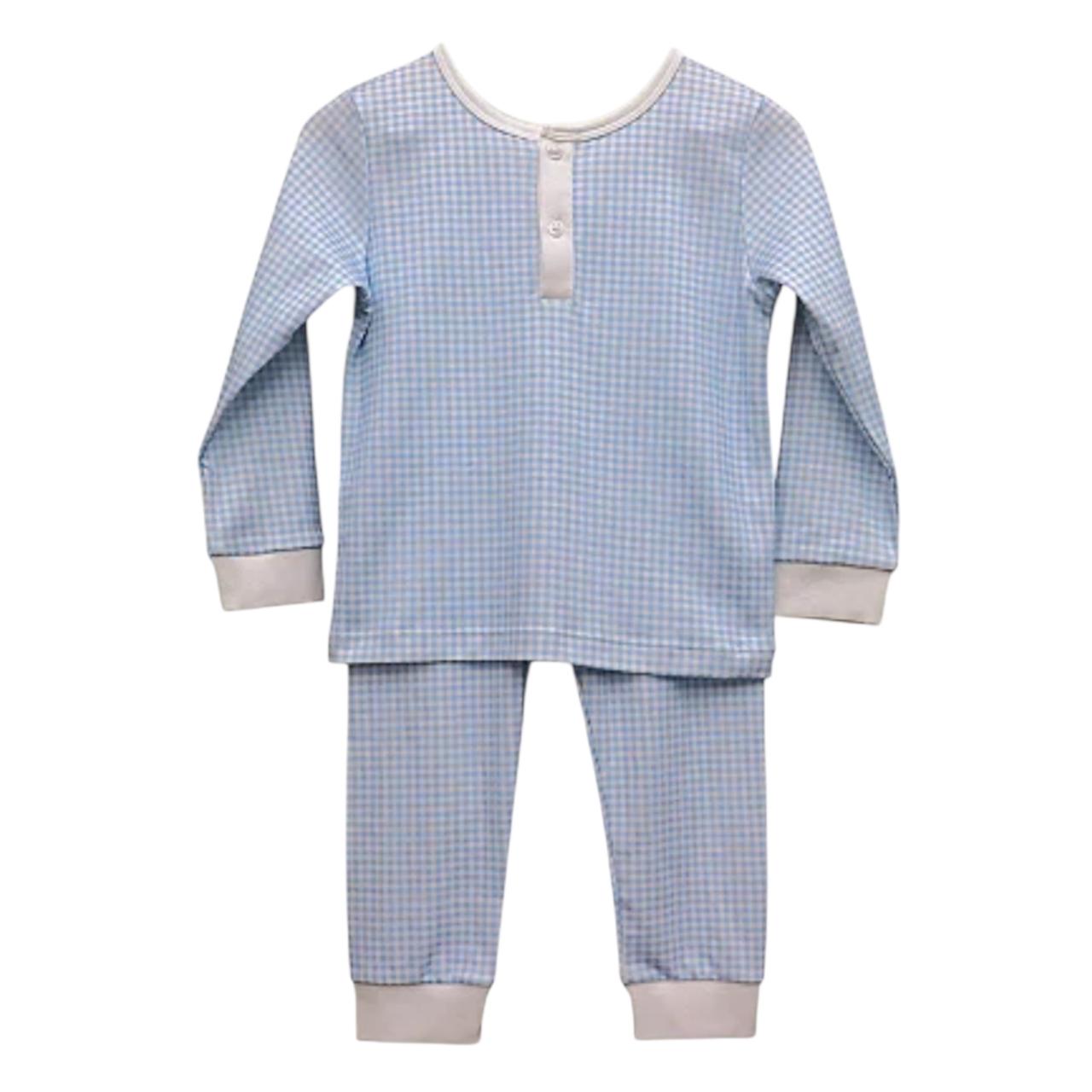 Pijama Longo Xadrez Azul em Algodão Pima Peruano
