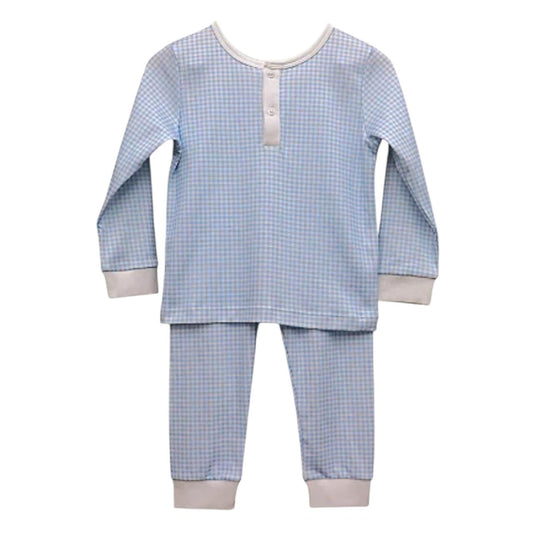 Pijama Longo Xadrez Azul em Algodão Pima Peruano
