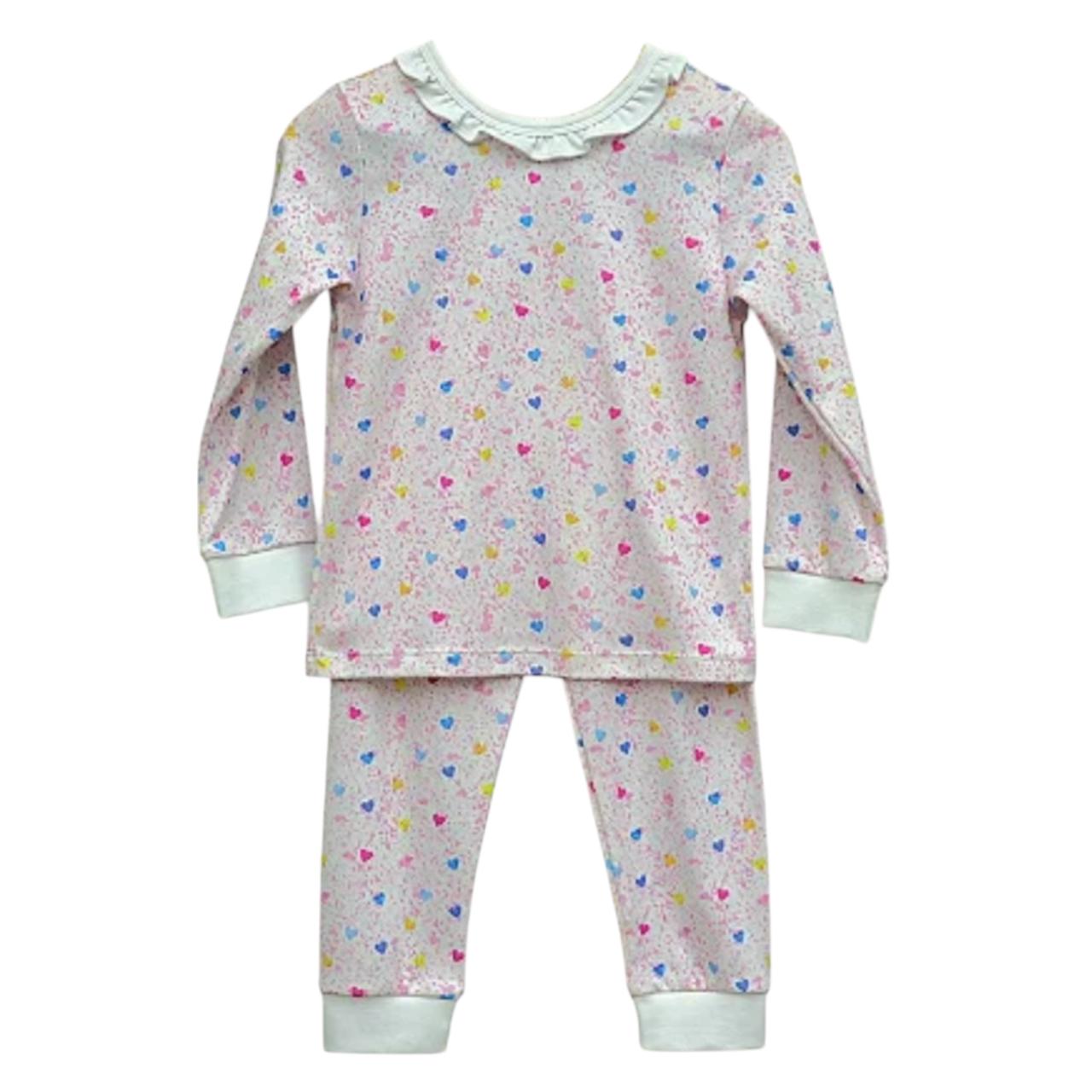 Pijama Longo Corações Coloridos em Algodão Pima Peruano