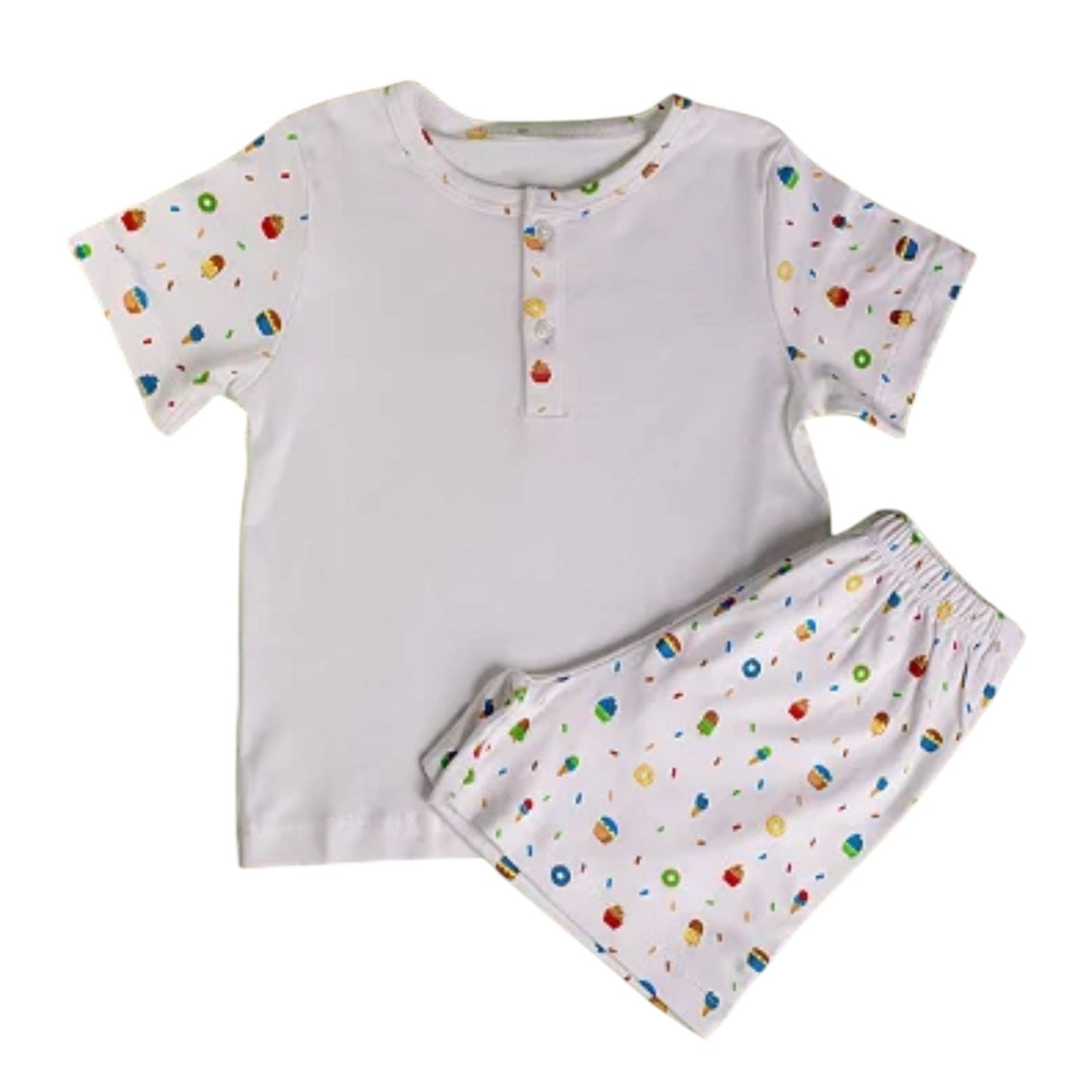 Pijama Curto Estampa Cupcake (menino) em Algodão Pima Peruano