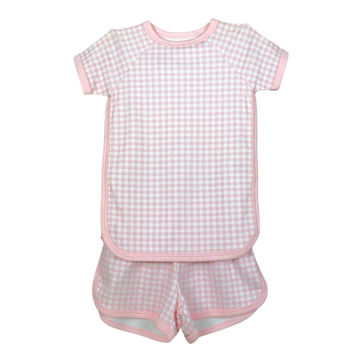 Pijama Curto Xadrez Rosa e Branco em Algodão Pima Peruano
