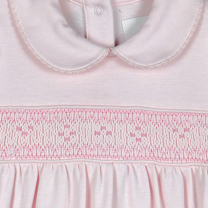 Macacão Longo Rosa Smock 4 pontos em Algodão Pima Peruano
