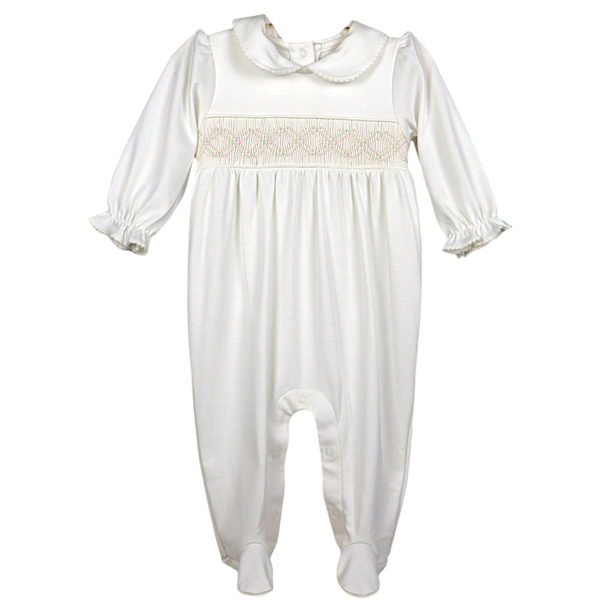 Macacão Longo Branco Smock Zig Zag Colorido em Algodão Pima Peruano