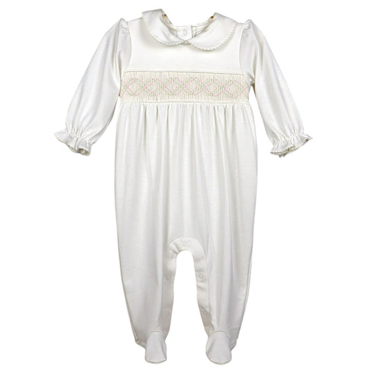 Macacão Longo Branco Smock Zig Zag Colorido em Algodão Pima Peruano