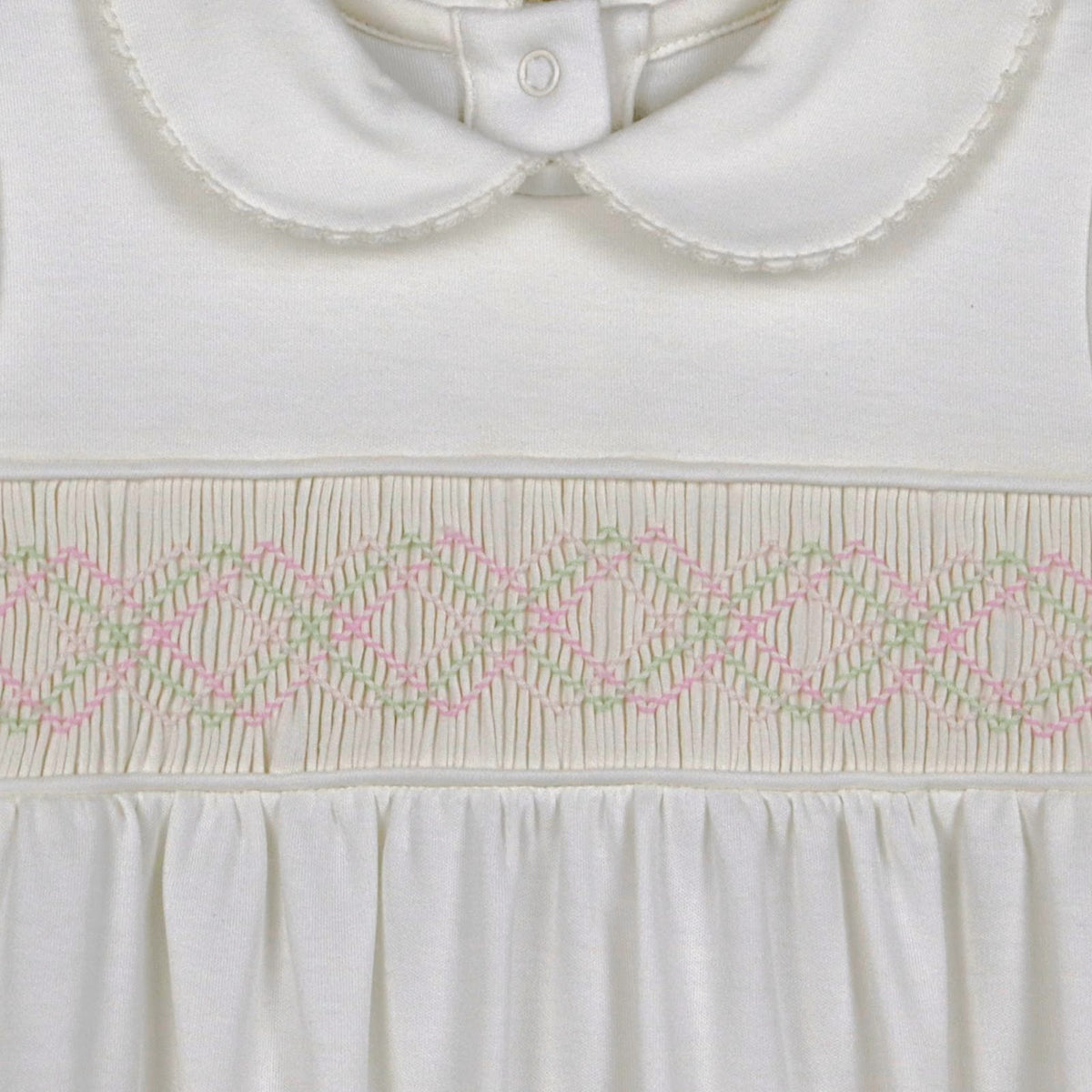 Macacão Longo Branco Smock Zig Zag Colorido em Algodão Pima Peruano