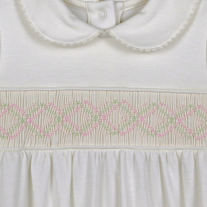 Macacão Longo Branco Smock Zig Zag Colorido em Algodão Pima Peruano