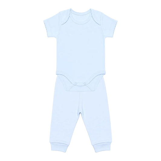 Conjunto Body Picueta Manga Curta & Culote Azul em Algodão Pima Peruano