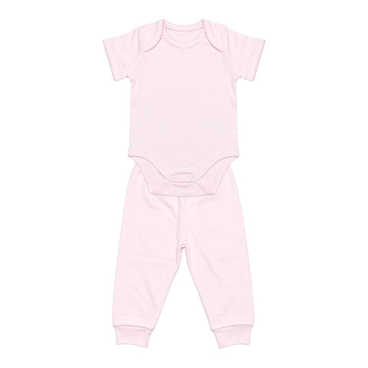 Conjunto Body Picueta Manga Curta & Culote Rosa em Algodão Pima Peruano