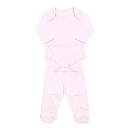 Conjunto Body Picueta Manga Longa & Culote Rosa em Algodão Pima Peruano