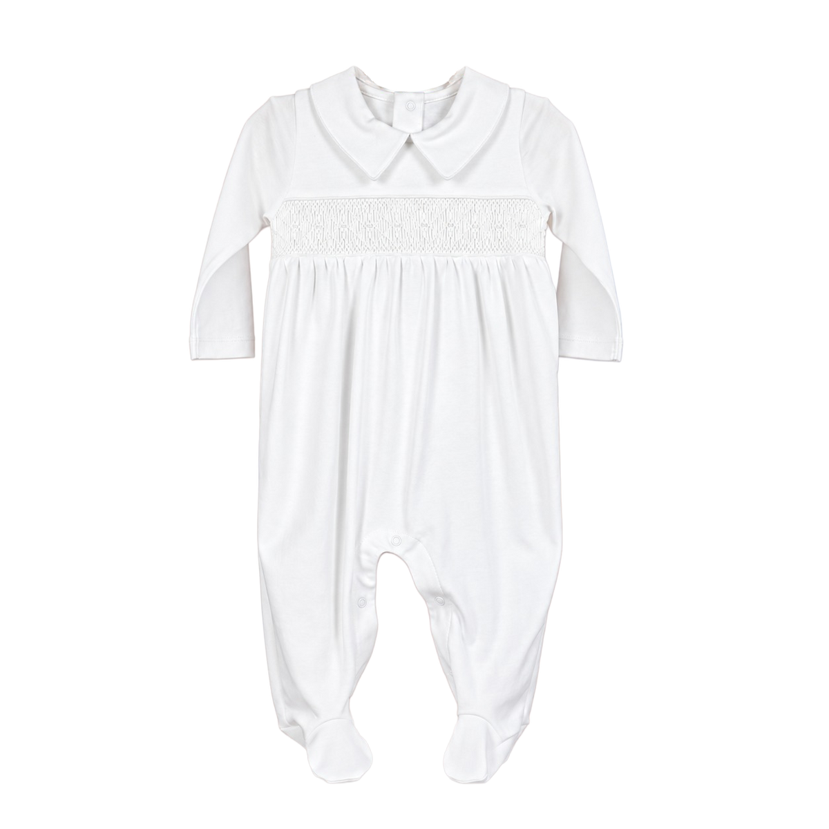 Macacão Longo Branco Bordado Smock Branco em Algodão Pima Peruano