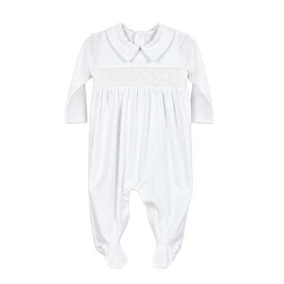 Conjunto Macacão Longo & Manta Branca Smock Branco em Algodão Pima Peruano