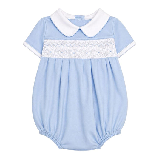 Body Polo Manga Curta Azul Smock em Algodão Pima Peruano - PRÉ VENDA
