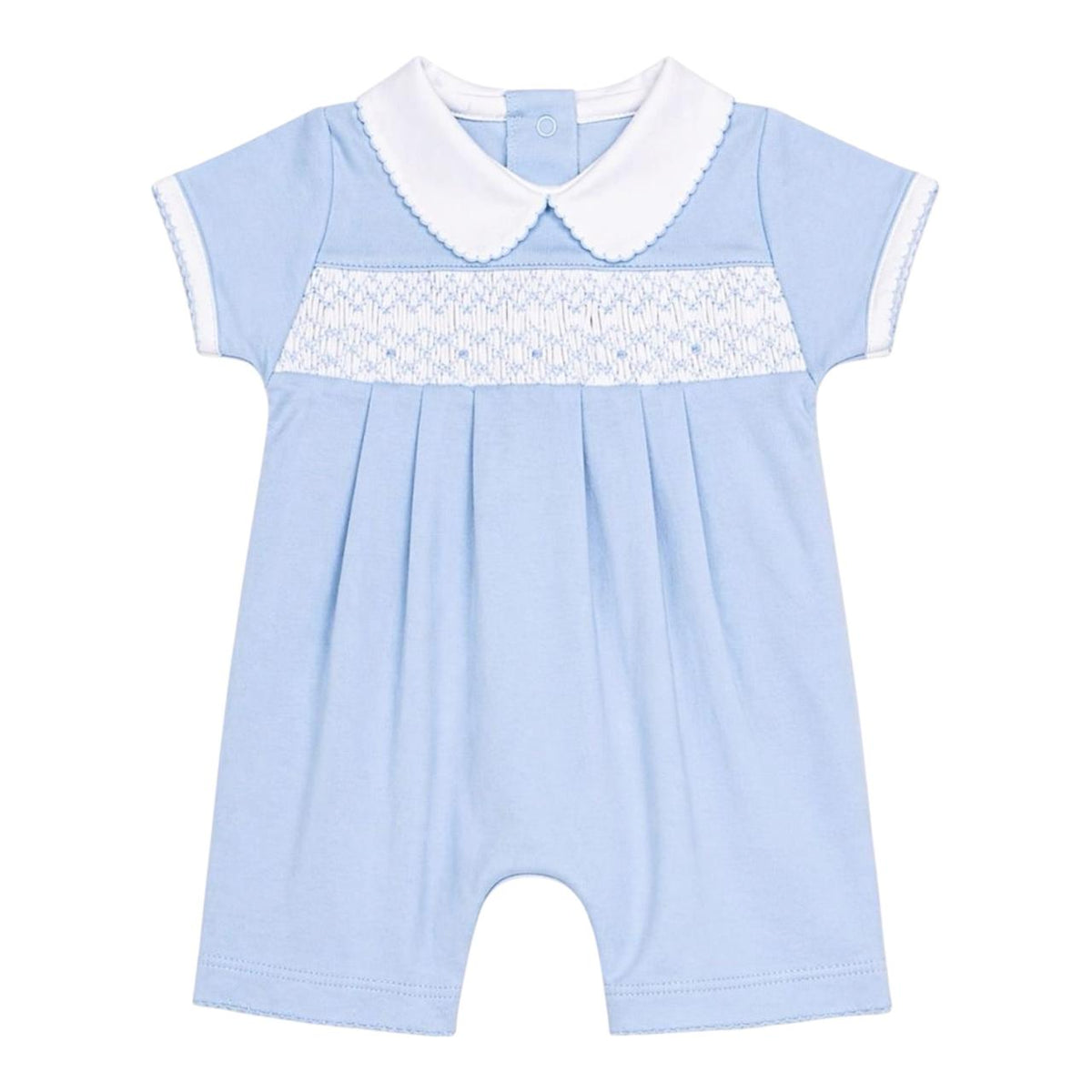 Macacão Curto Azul Smock em Algodão Pima Peruano - PRÉ VENDA
