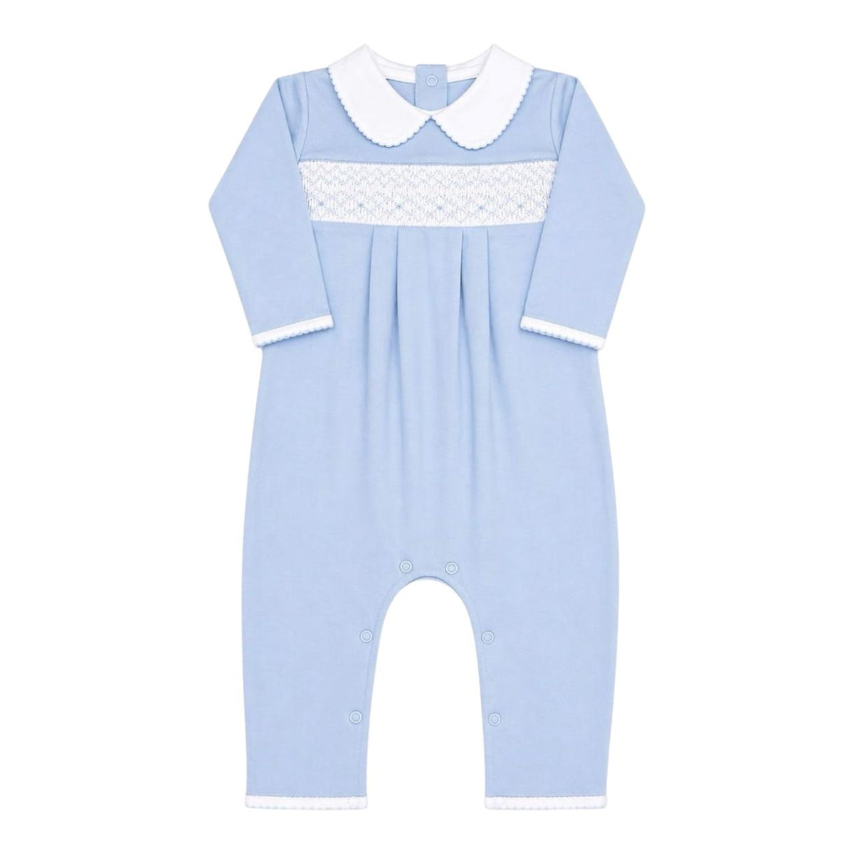 Macacão Longo Azul Smock em Algodão Pima Peruano - PRÉ VENDA