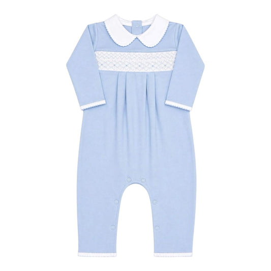 Macacão Longo Azul Smock em Algodão Pima Peruano - PRÉ VENDA
