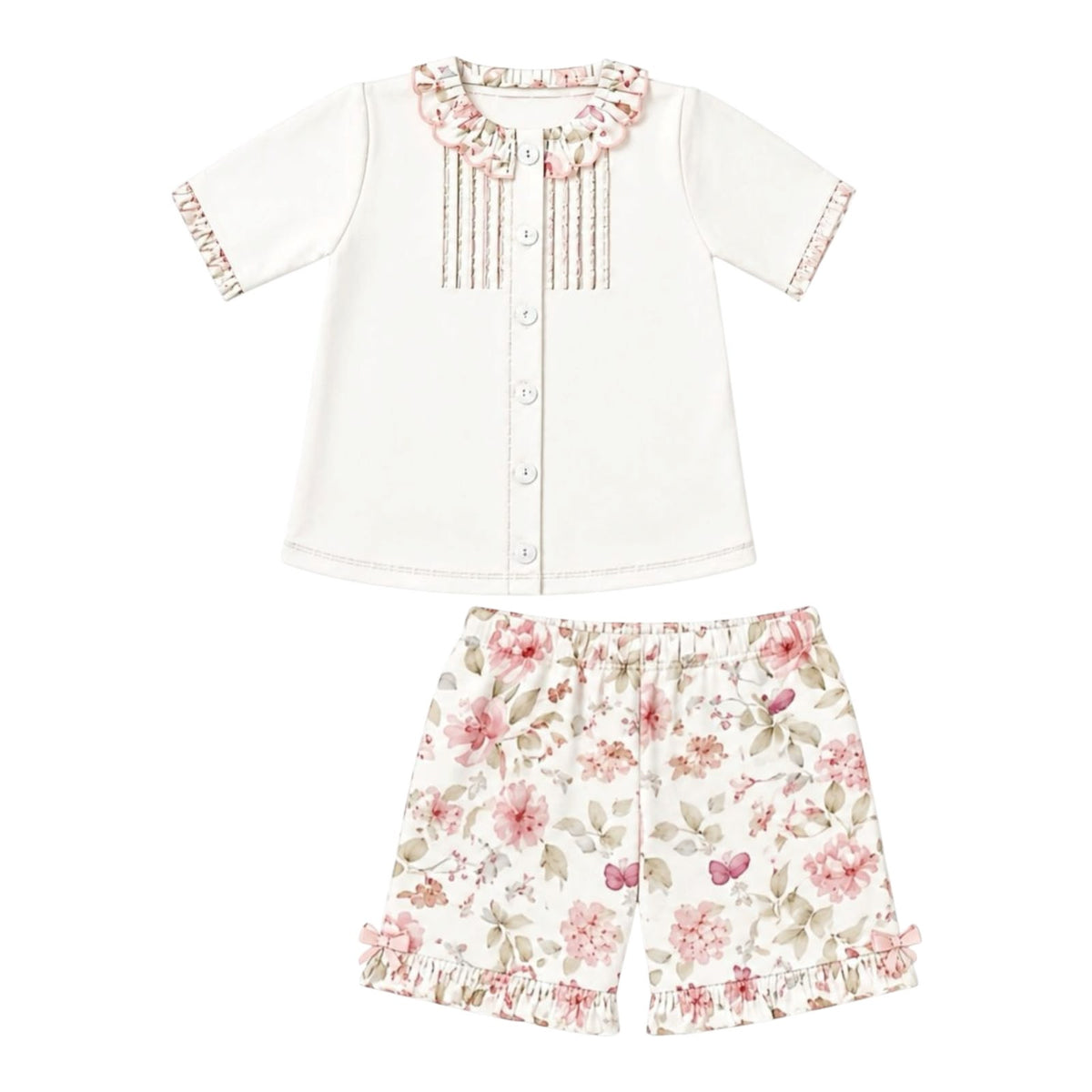 Pijama Curto Nina Flores em Algodão Pima Peruano - PRÉ VENDA