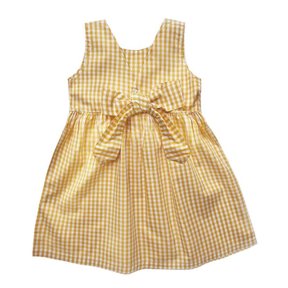Vestido Vichy Amarelo e Branco em Popeline (Algodão Pima)