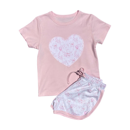 Pijama Curto Coração de balões rosa em Algodão Pima Peruano