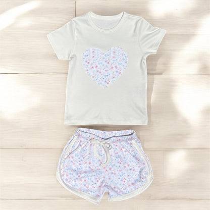 Pijama Curto Coração Florido em Algodão Pima Peruano