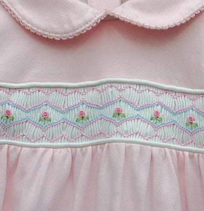 Macacão Longo Rosa Smock Florzinha Tulipa Algodão Pima Peruano