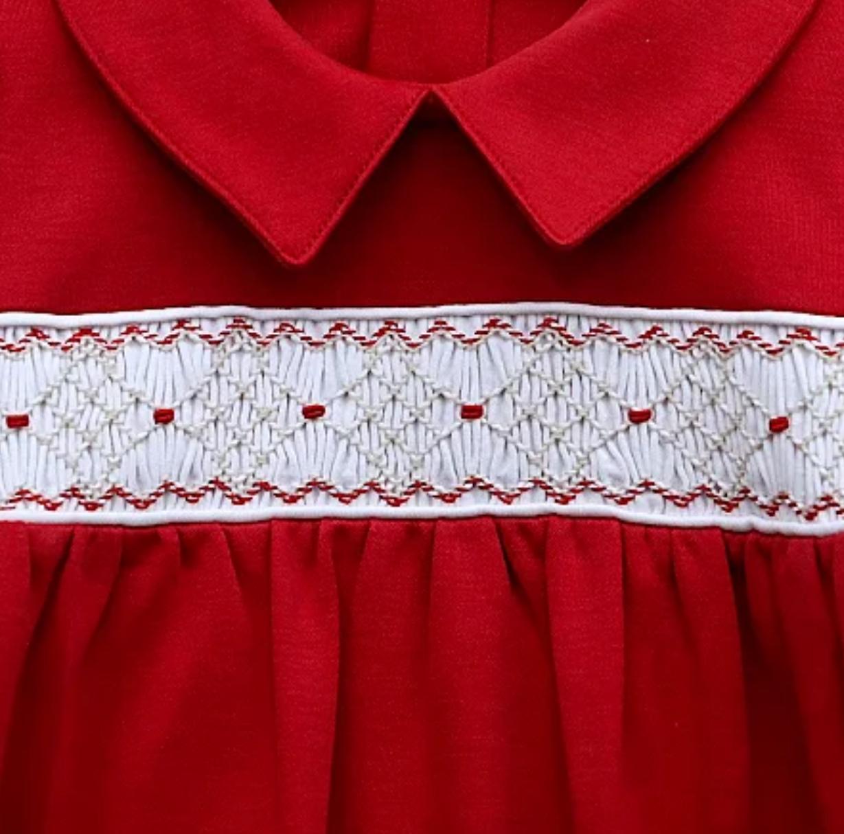 Macacão Longo Vermelho Smock Ponto em Algodão Pima Peruano