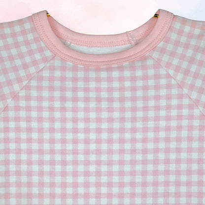 Pijama Curto Xadrez Rosa e Branco em Algodão Pima Peruano