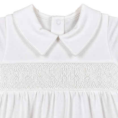 Macacão Longo Branco Bordado Smock Branco em Algodão Pima Peruano